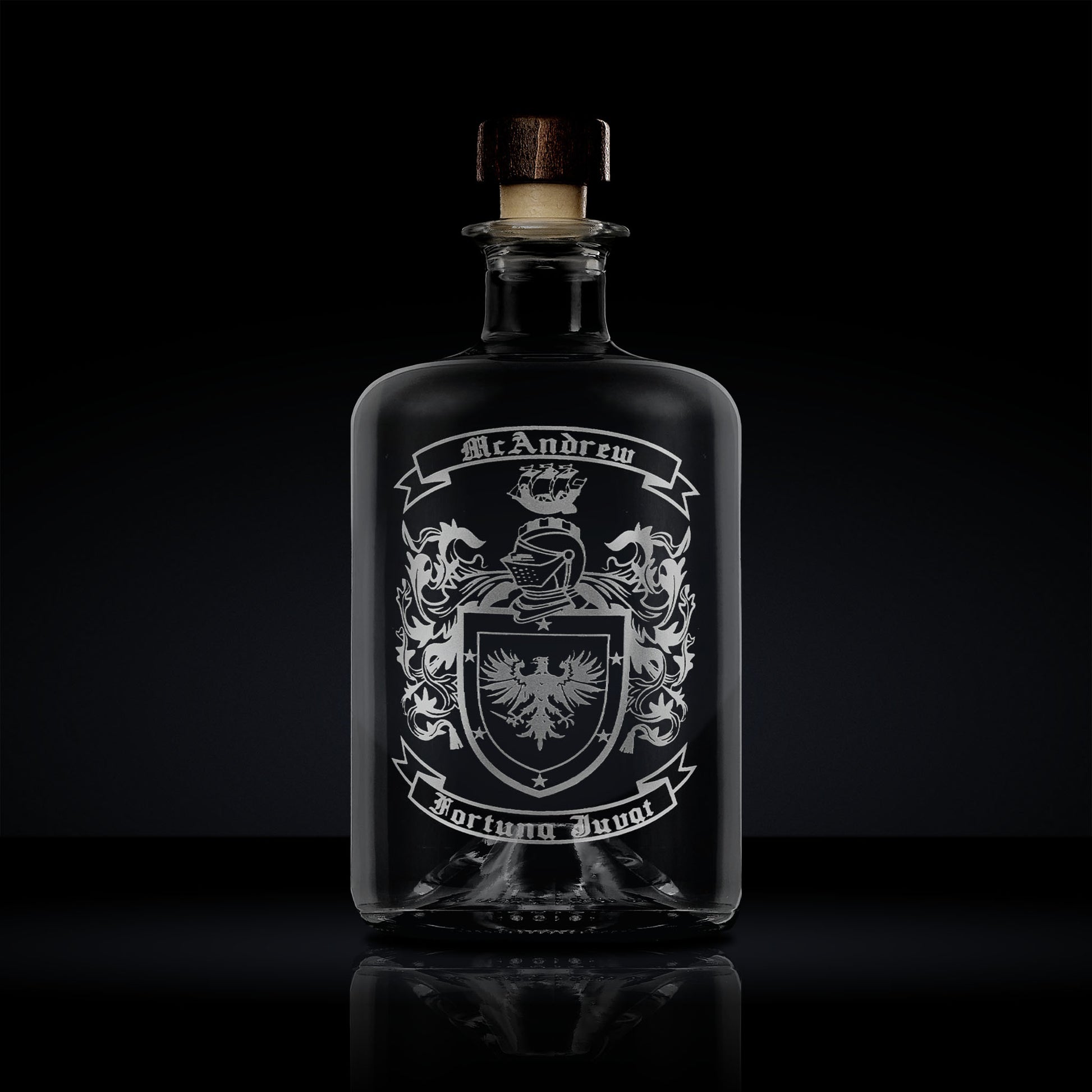 family crest and coat of arms engraved apothecary bottle