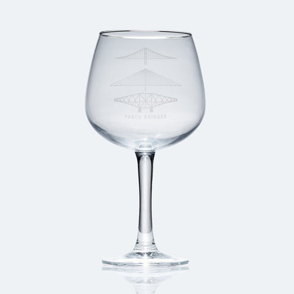 gin glass engraved with the forth rail bridge, forth road bridge and queensferry crossing