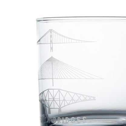 Detail of engraving on a forth rail bridge whisky glass