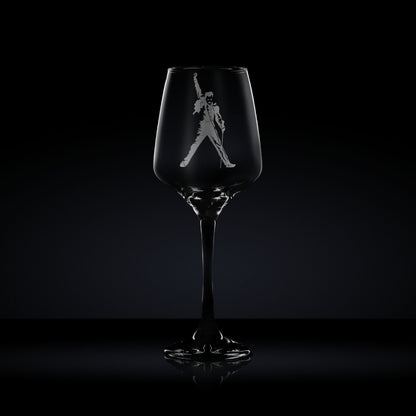 stemmed wine glass engraved with Queen's freddie mercury