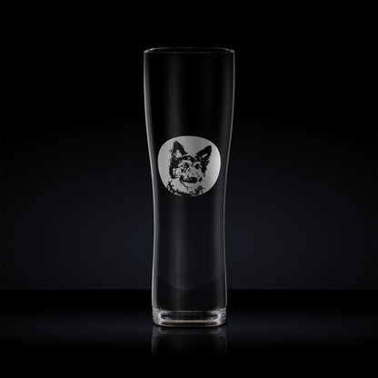 pet dog pint glass engraved with a german shepherd portrait