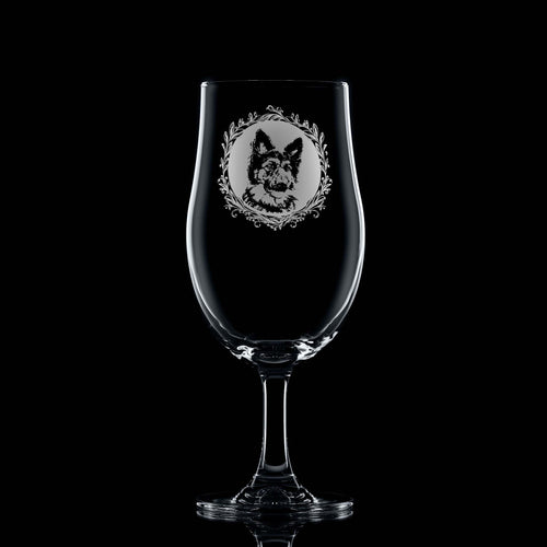 German Shepherd Stemmed Beer Glass Engraved Pint Glass