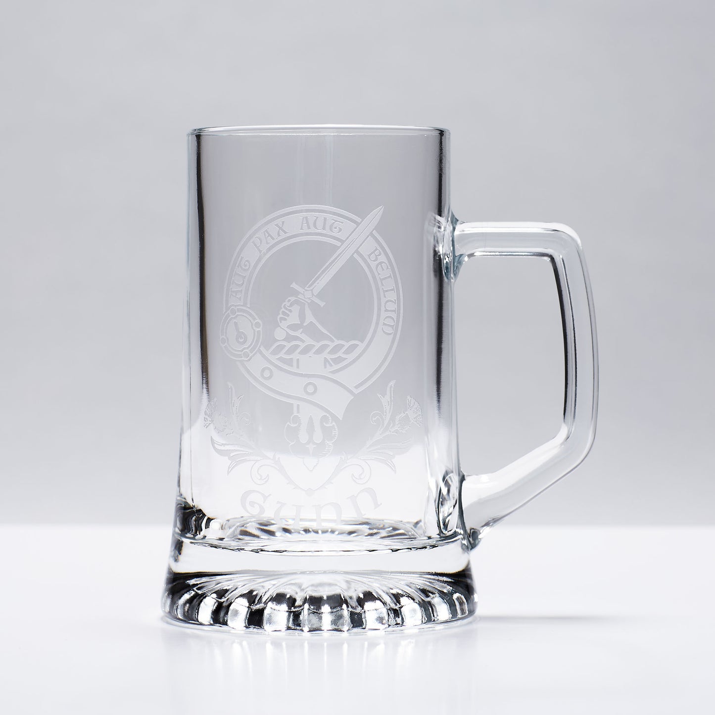 Scottish Clan Crest engraved glass tankard