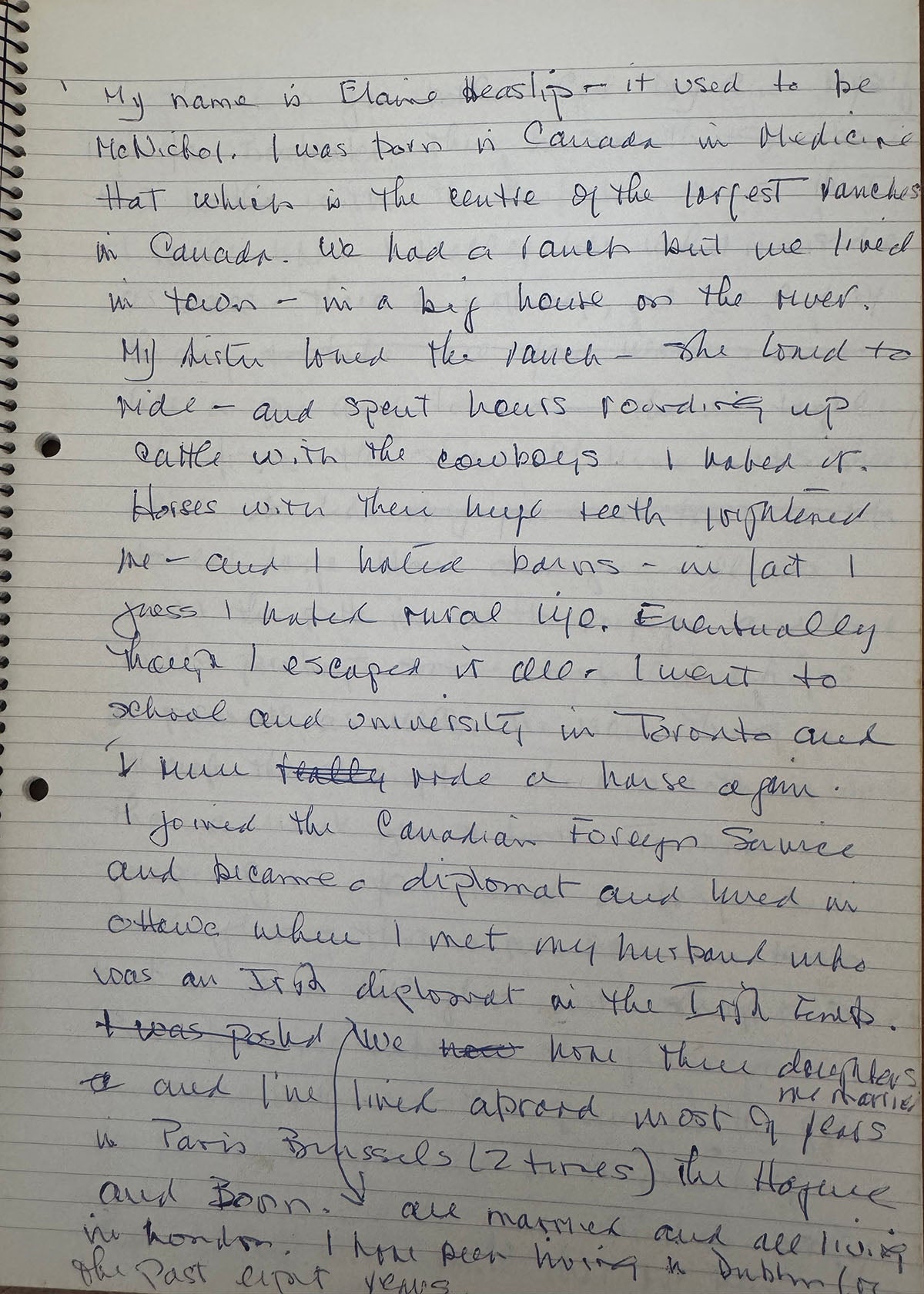 Original handwritten family account used as source material for the glass engraving