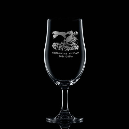 Pint stemmed beer glass engraved with Helvellyn's Striding Edge