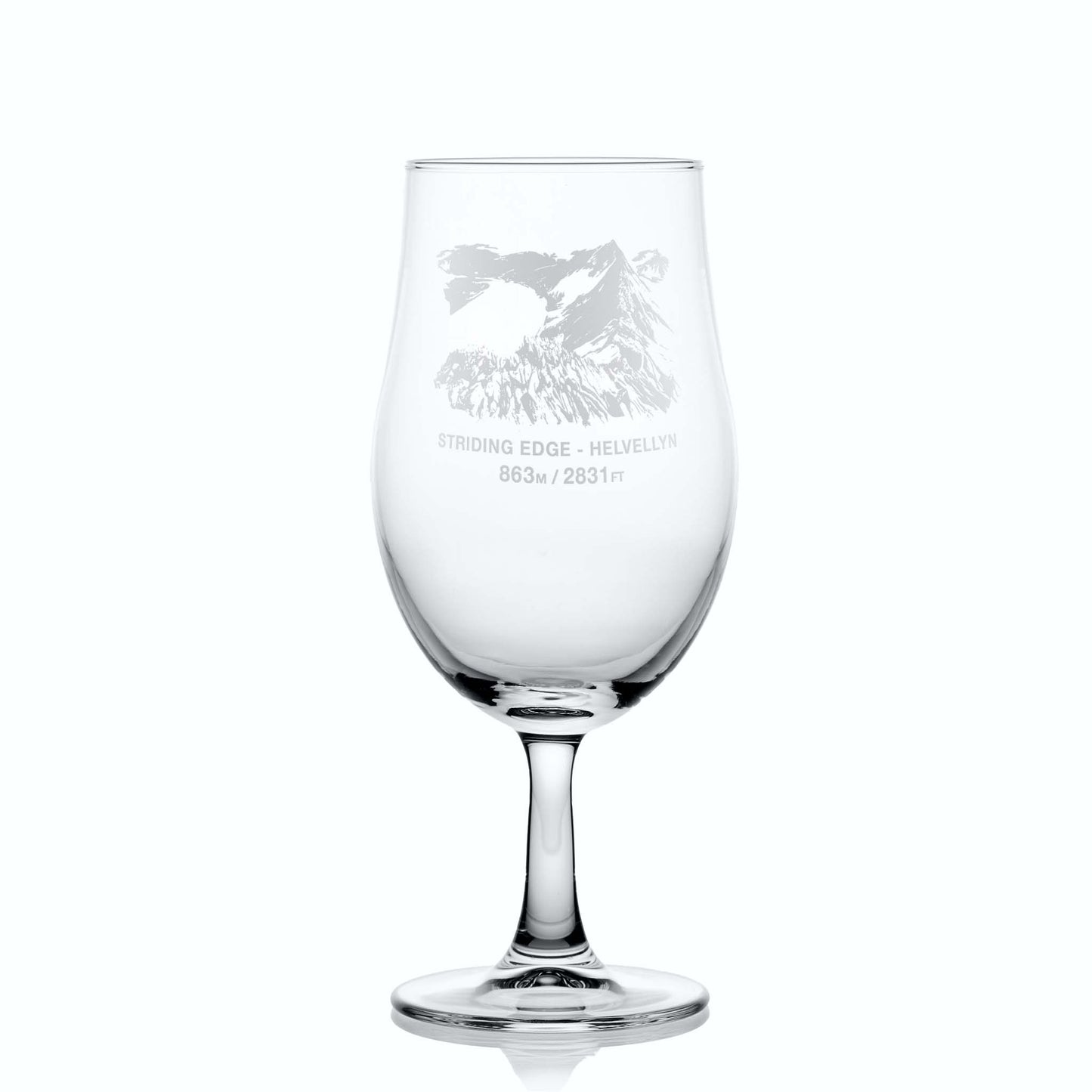 620ml stemmed beer glass engraved with Striding Edge, Helvelyn, the third-highest peak in the Lake District, England