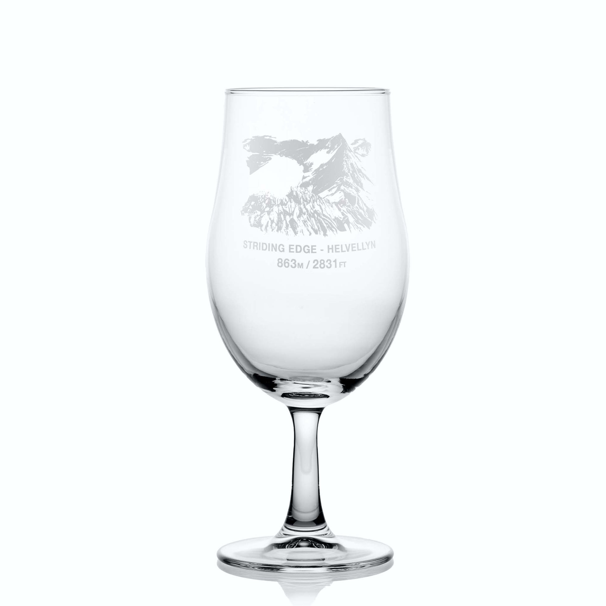 620ml stemmed beer glass engraved with Striding Edge, Helvelyn, the third-highest peak in the Lake District, England