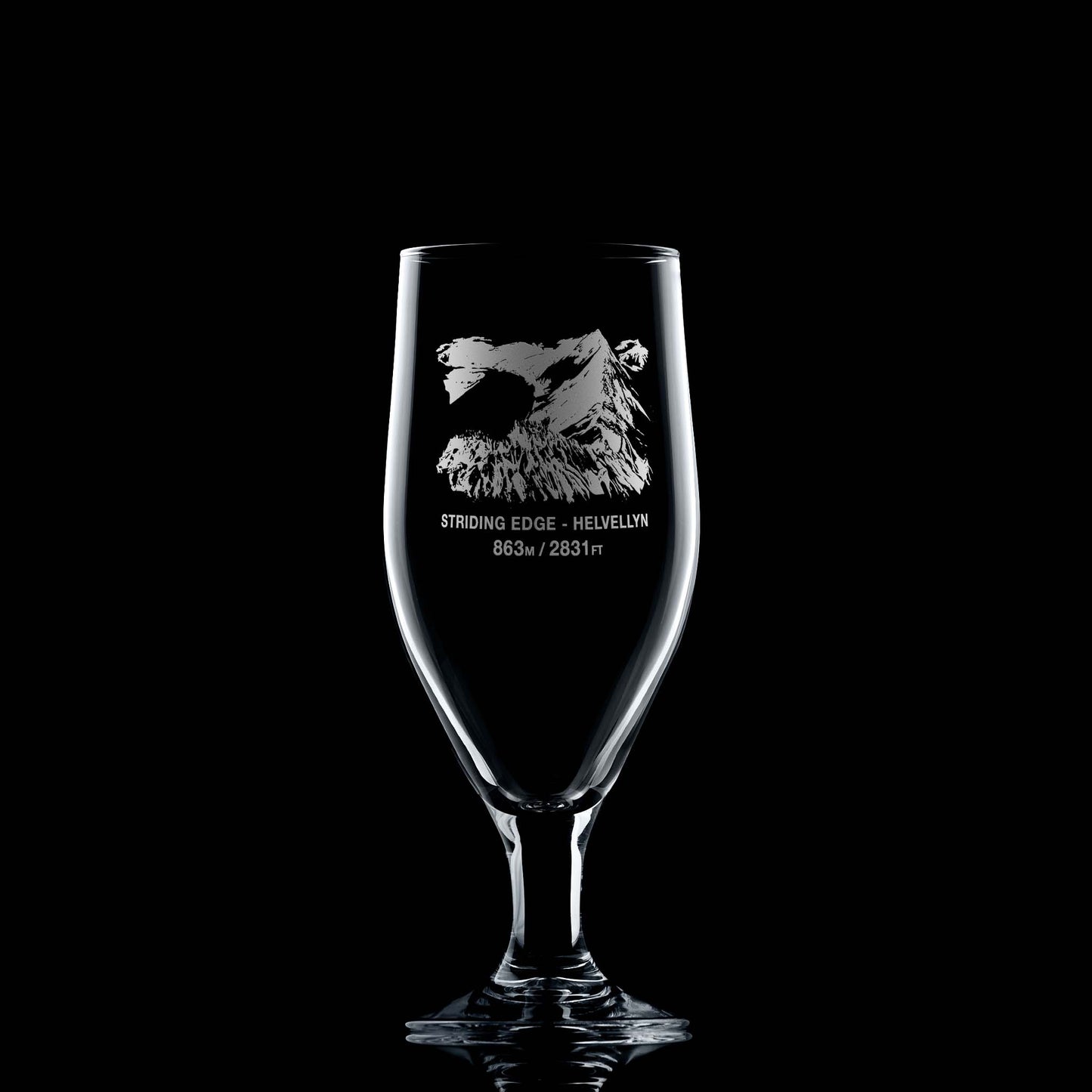 380ml stemmed beer glass engraved with Striding Edge, Helvelyn, in the Lake District, England