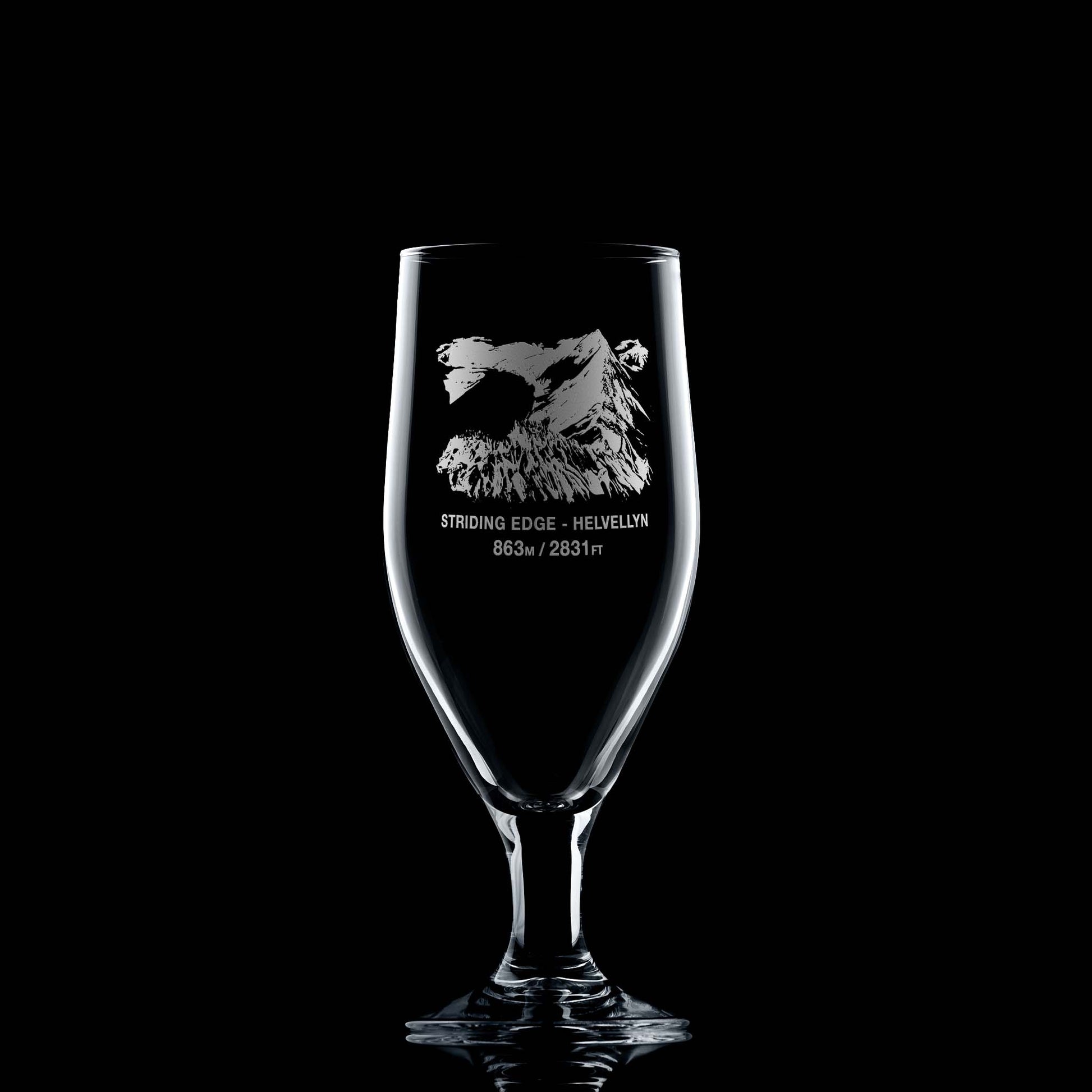 380ml stemmed beer glass engraved with Striding Edge, Helvelyn, in the Lake District, England