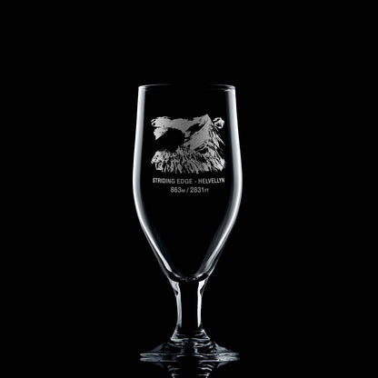 380ml stemmed beer glass engraved with Striding Edge, Helvelyn, in the Lake District, England