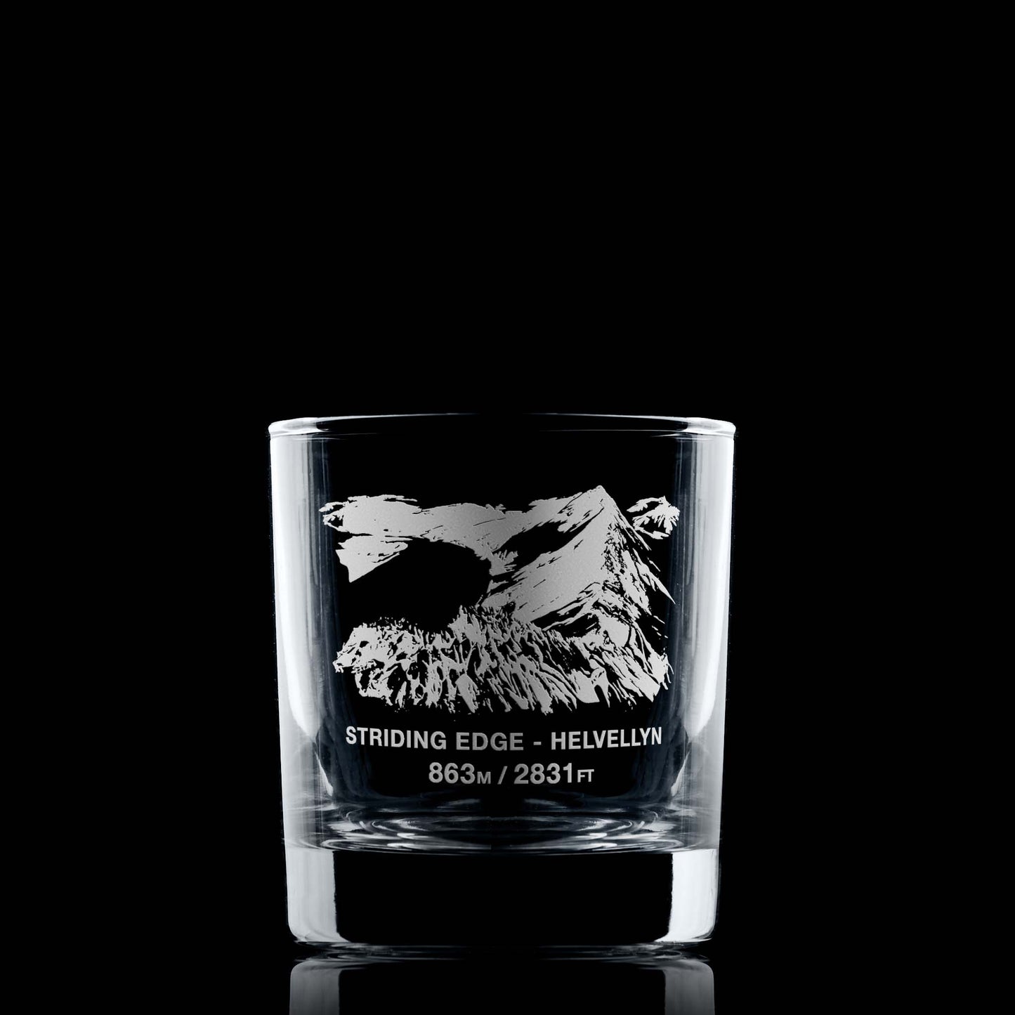 Engraved whisky glass featuring Helvellyn and Striding Edge from the Lake District