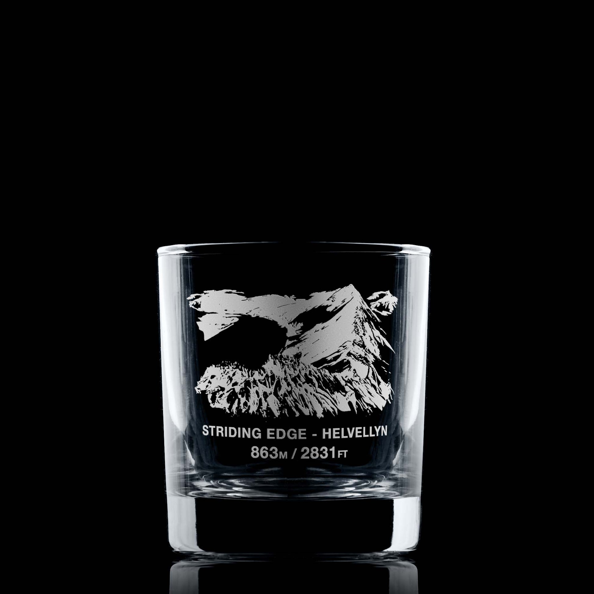 Engraved whisky glass featuring Helvellyn and Striding Edge from the Lake District
