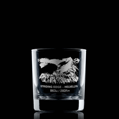 Engraved whisky glass featuring Helvellyn and Striding Edge from the Lake District