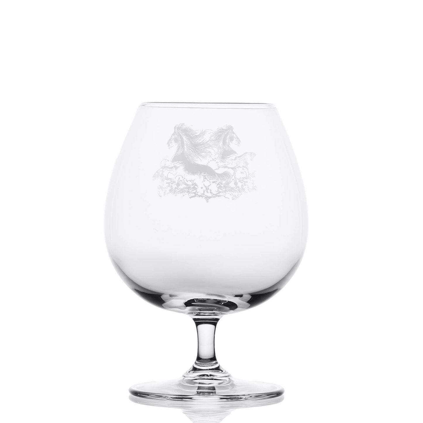 Traditional 550ml brandy balloon glass engraved with Scottish water horses