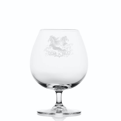 Traditional 550ml brandy balloon glass engraved with Scottish water horses