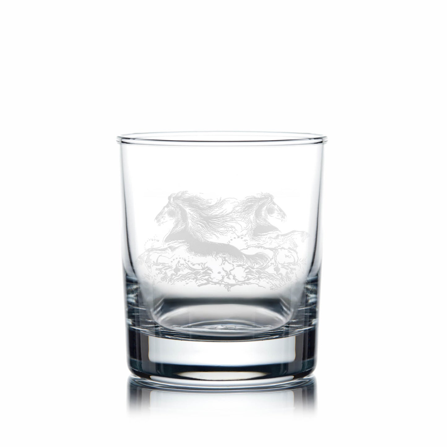 Straight-sided whisky tumbler with engraved kelpies and space for a message