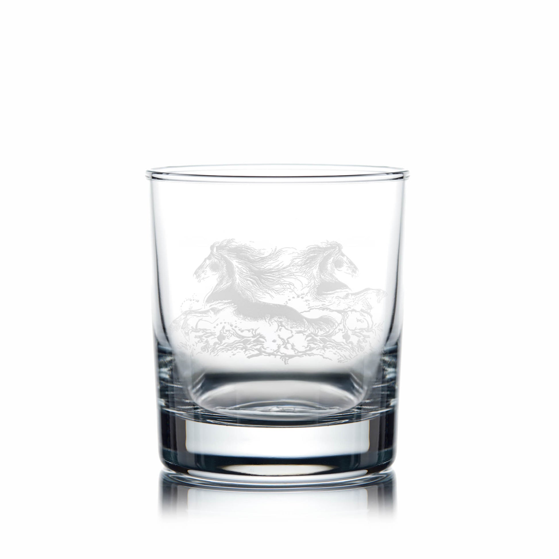 Straight-sided whisky tumbler with engraved kelpies and space for a message