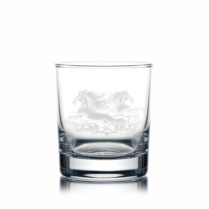 Straight-sided whisky tumbler with engraved kelpies and space for a message