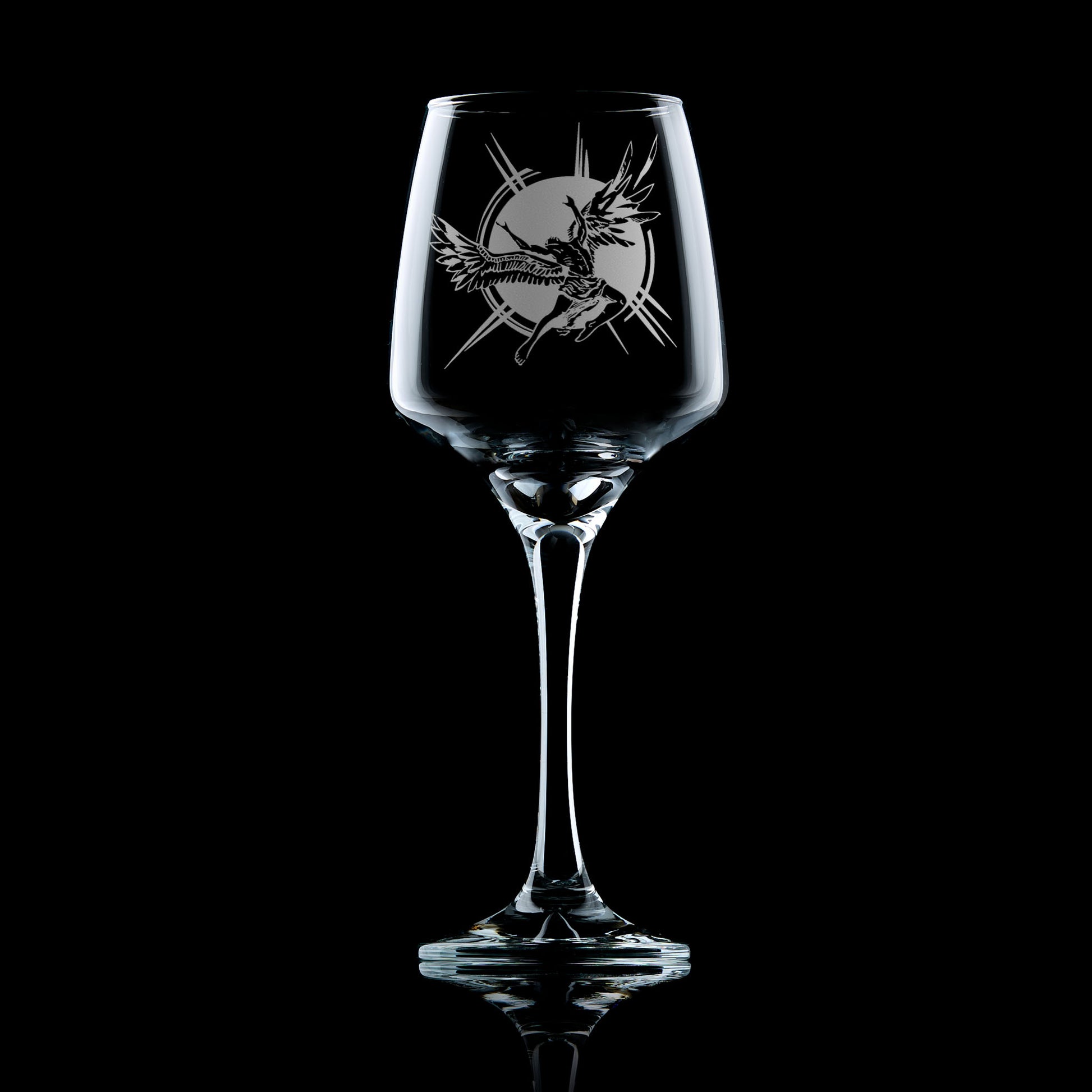 greek mythology icarus engraved stemmed wine glass