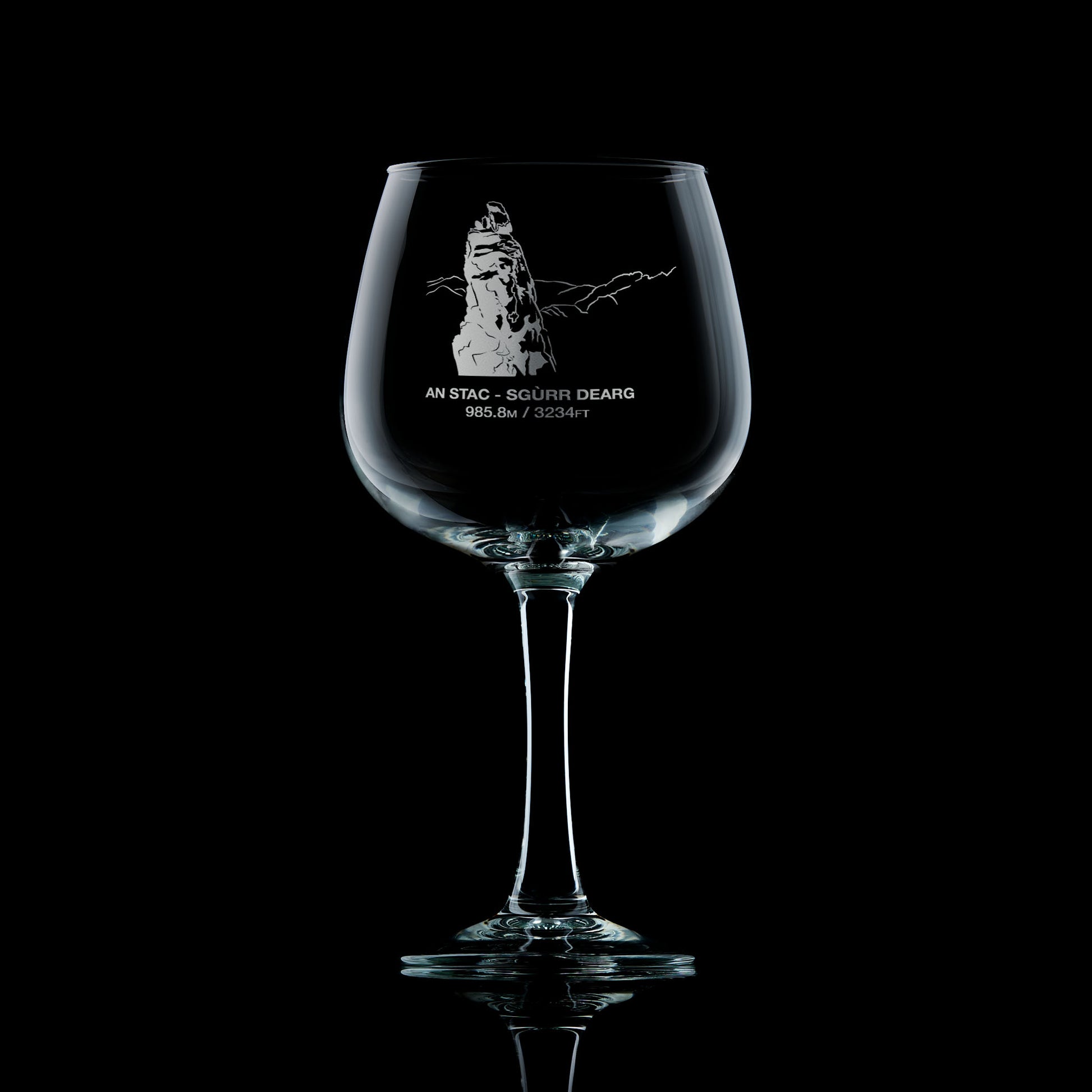 balloon gin glass engraved with isle of skye's inaccesible pinnacle