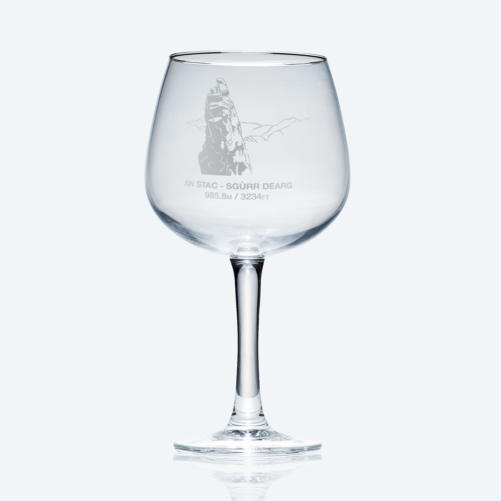 balloon gin glass engraved with isle of skye's inaccesible pinnacle