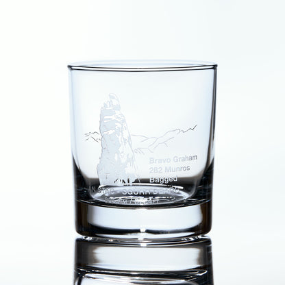 whisky glass engraved with the Inaccessible Pinnacle on the Isle of Skye 