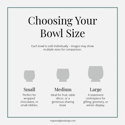 Infographic showing three Atelier presentation bowls in small, medium, and large sizes for comparison — each sold separately.