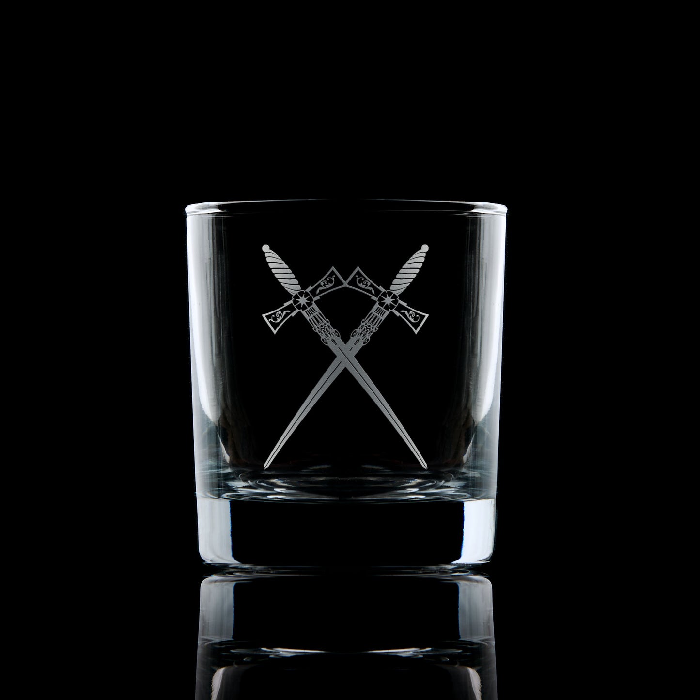 masonic whisky glass engraved with freemansory inner guard symbol