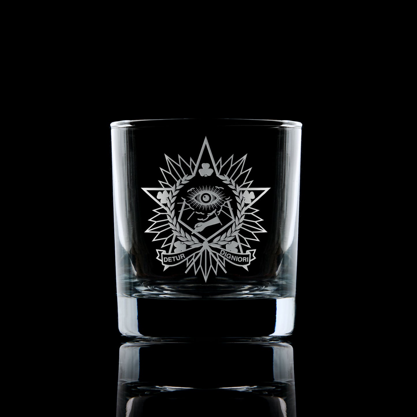 masonic whisky glass engraved with  an irish charity steward craft officers collar jewel