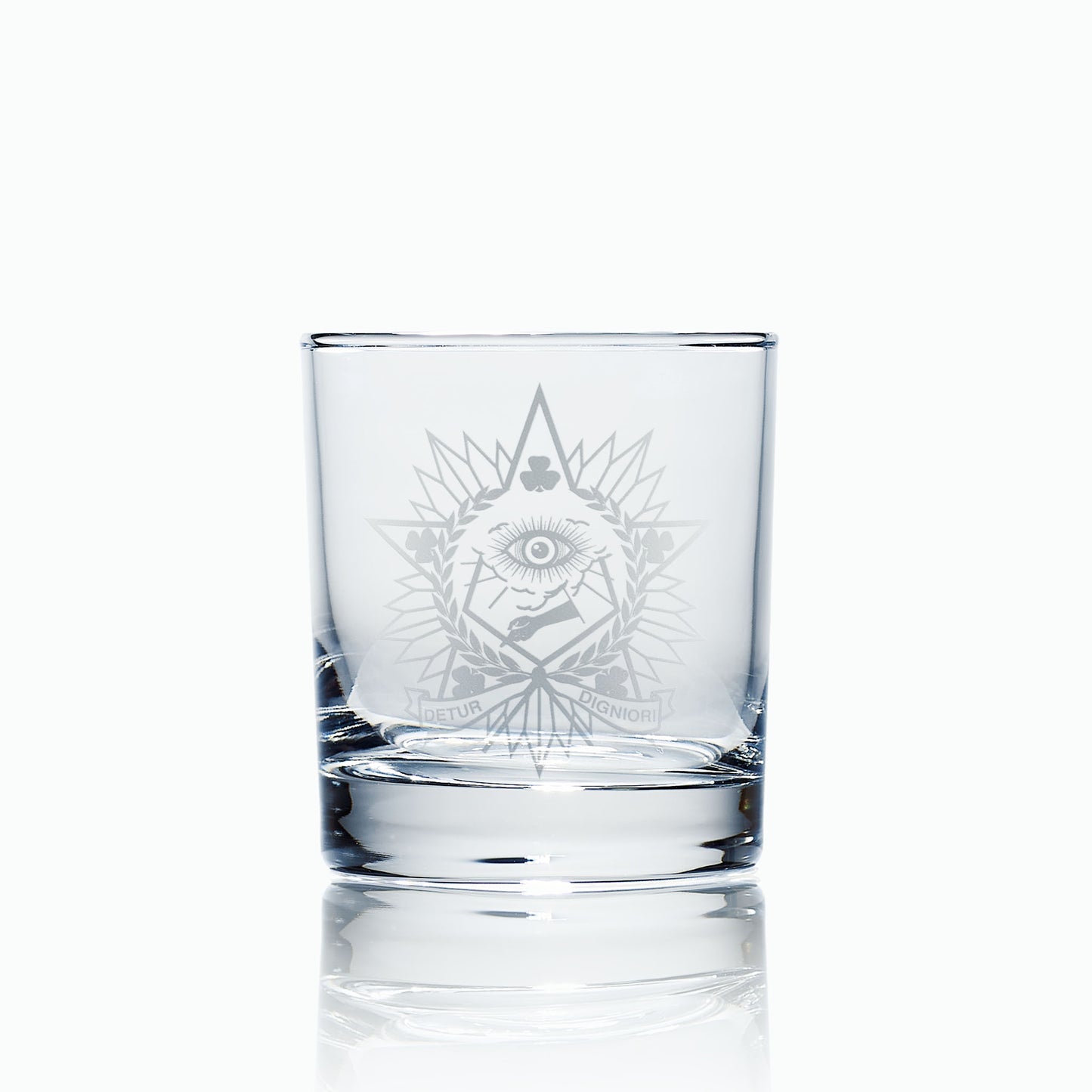 masonic whisky glass engraved with  an irish charity steward craft officers collar jewel