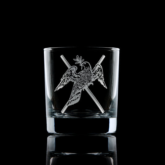 masonic whisky glass engraved with freemansory deacon craft officers collar jewel symbol