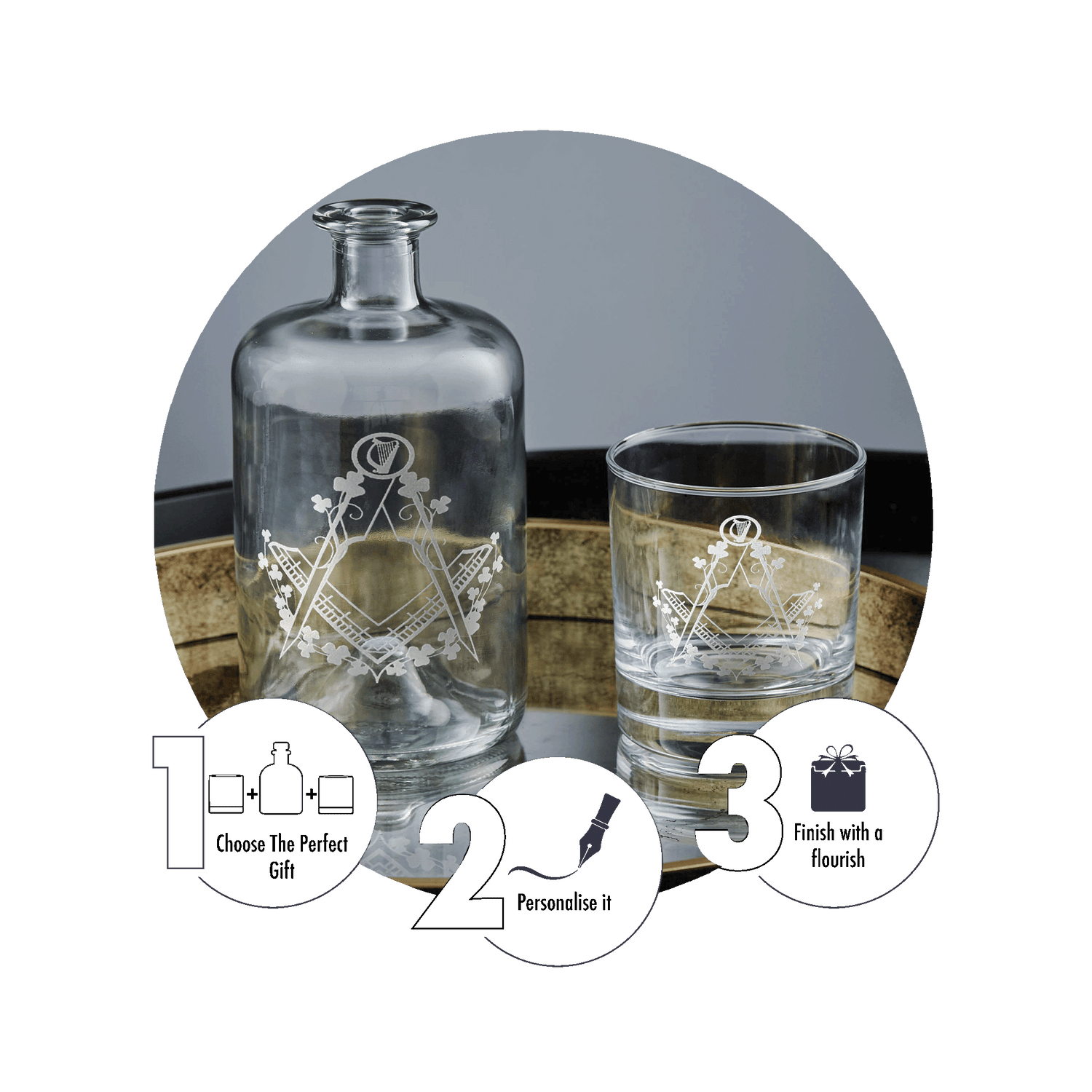 engraved masonic whisky glass and decanter gift set