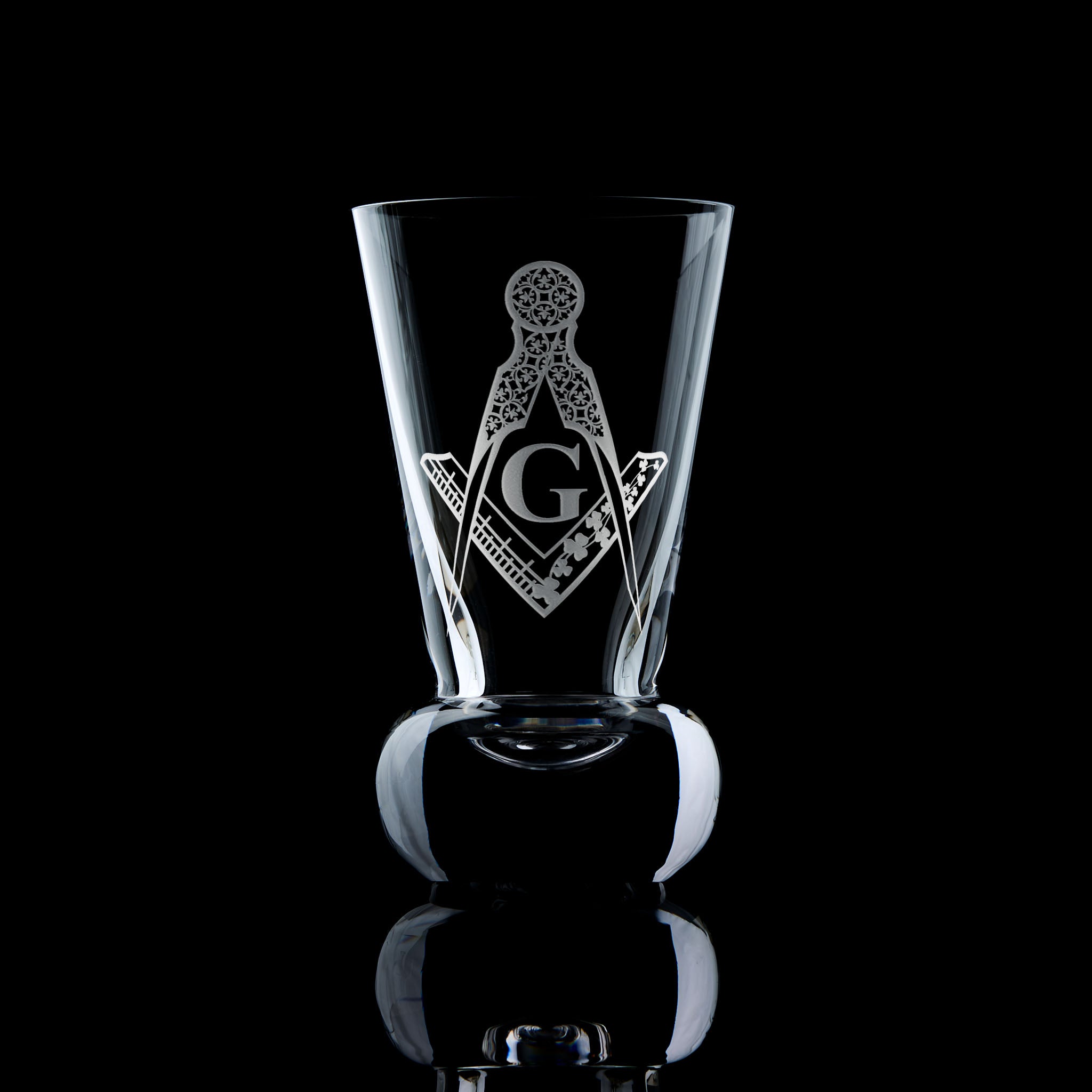 Past Master Masonic firing glass – Irish Constitution engraving on black background