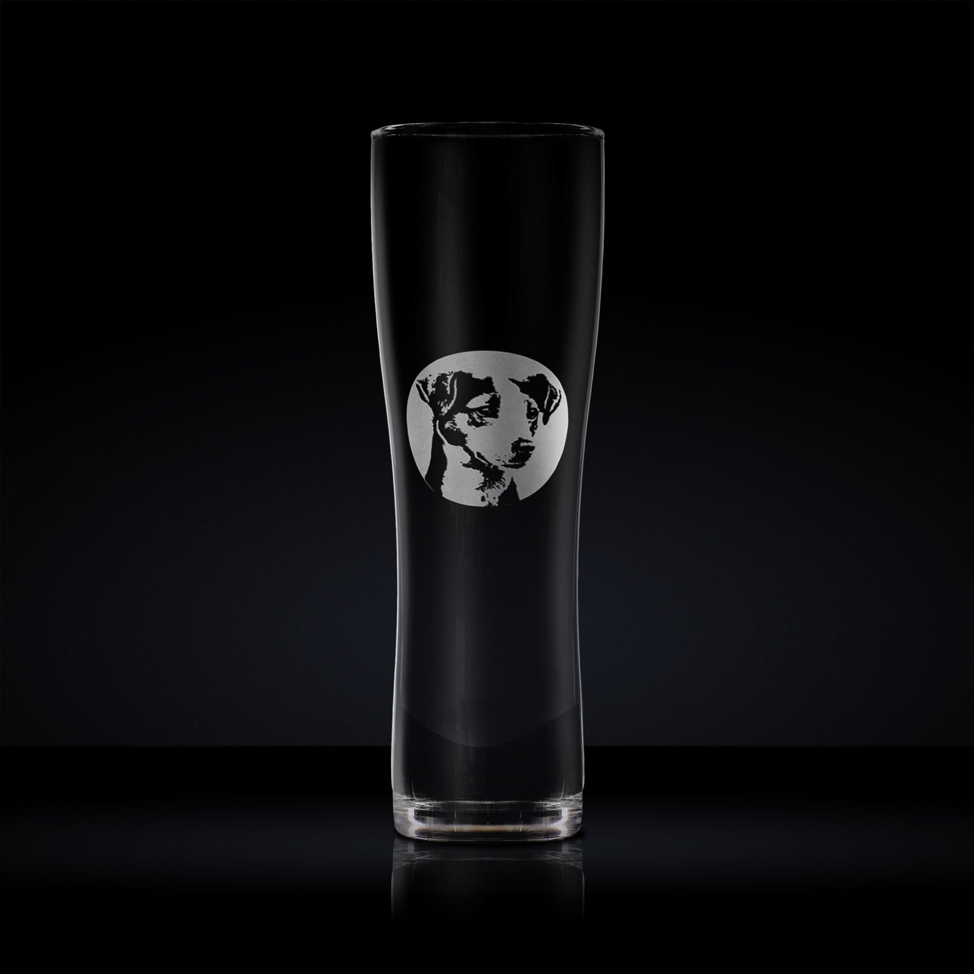 JRT pet dog pint glass engraved with a jack russell terrier portrait