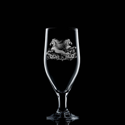 380ml Stemmed beer glass with engraved twin kelpies and space for a message