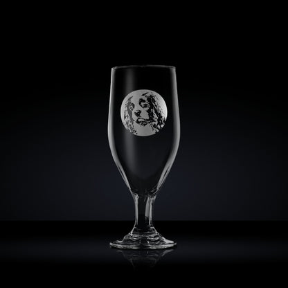 engraved chalice style stemmed beer glass etched with a portrait of an cavalier king charles spaniel spaniel dog