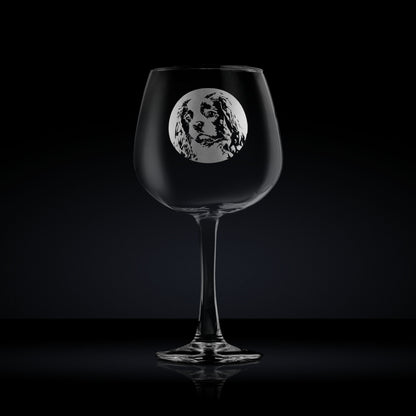 Balloon gin glass engraved with a king charles spaniel dog