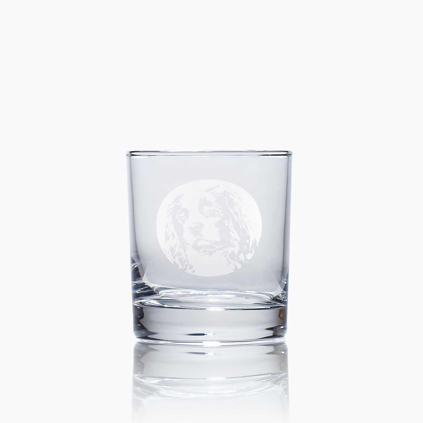 pet dog whisky glass engraved  with a king charles spaniel portrait