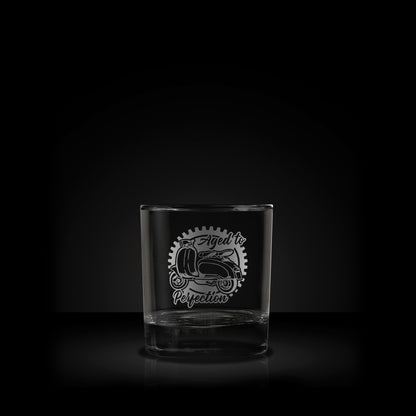 engraved whisky glass featuring a lambretta li125 scooter design