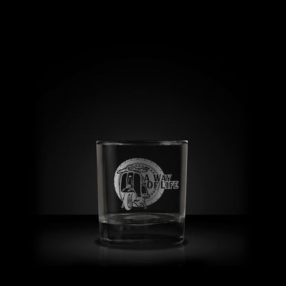 engraved whisky glass featuring a lambretta li125 scooter design