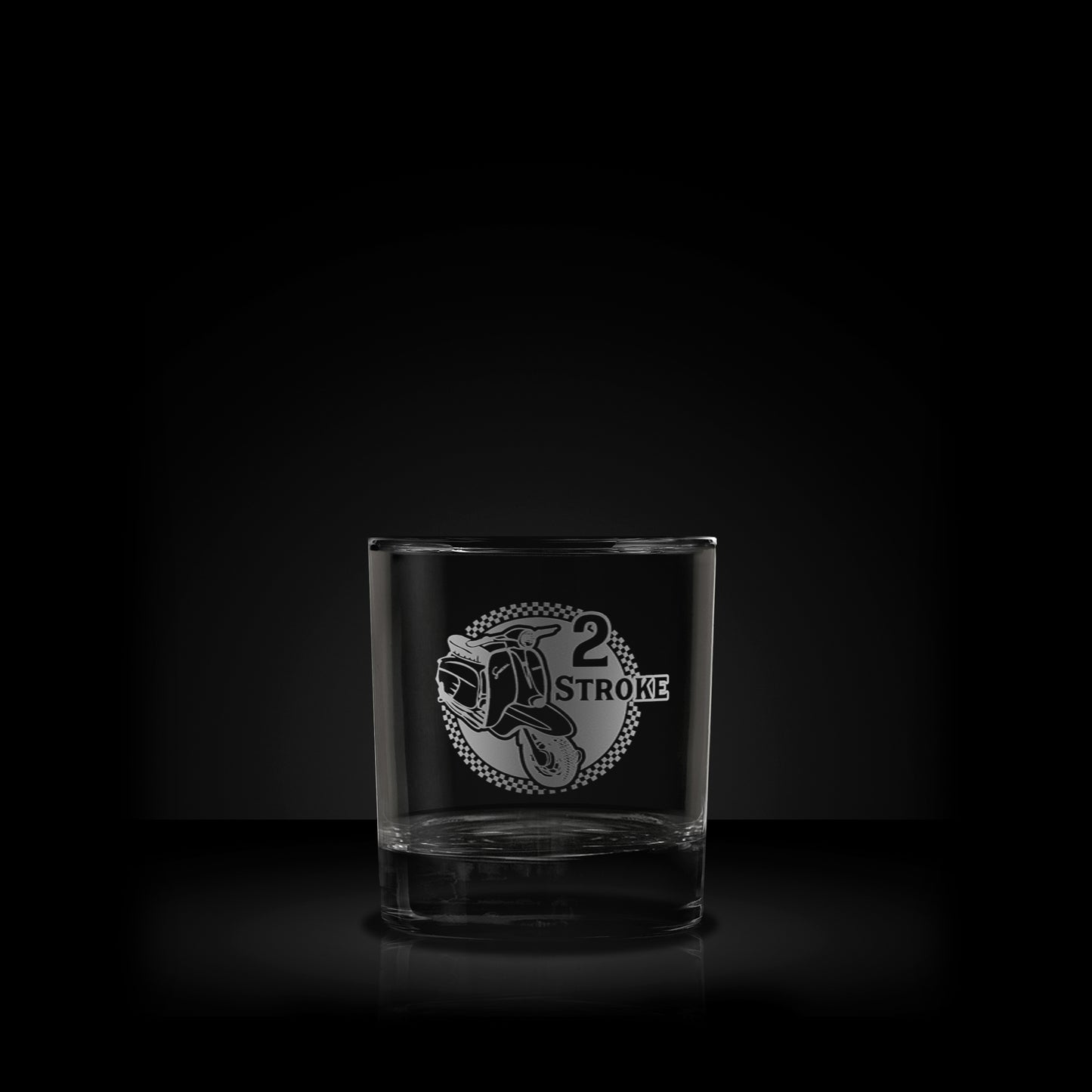 engraved whisky glass featuring a lambretta special scooter design