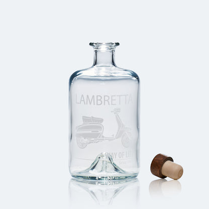 Apothecary style decanter engraved with a Lambretta GP Scooter, white background