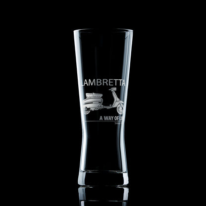 Engraved pint glass featuring a Lambretta GP Series 3 scooter - hand-engraved in Scotland