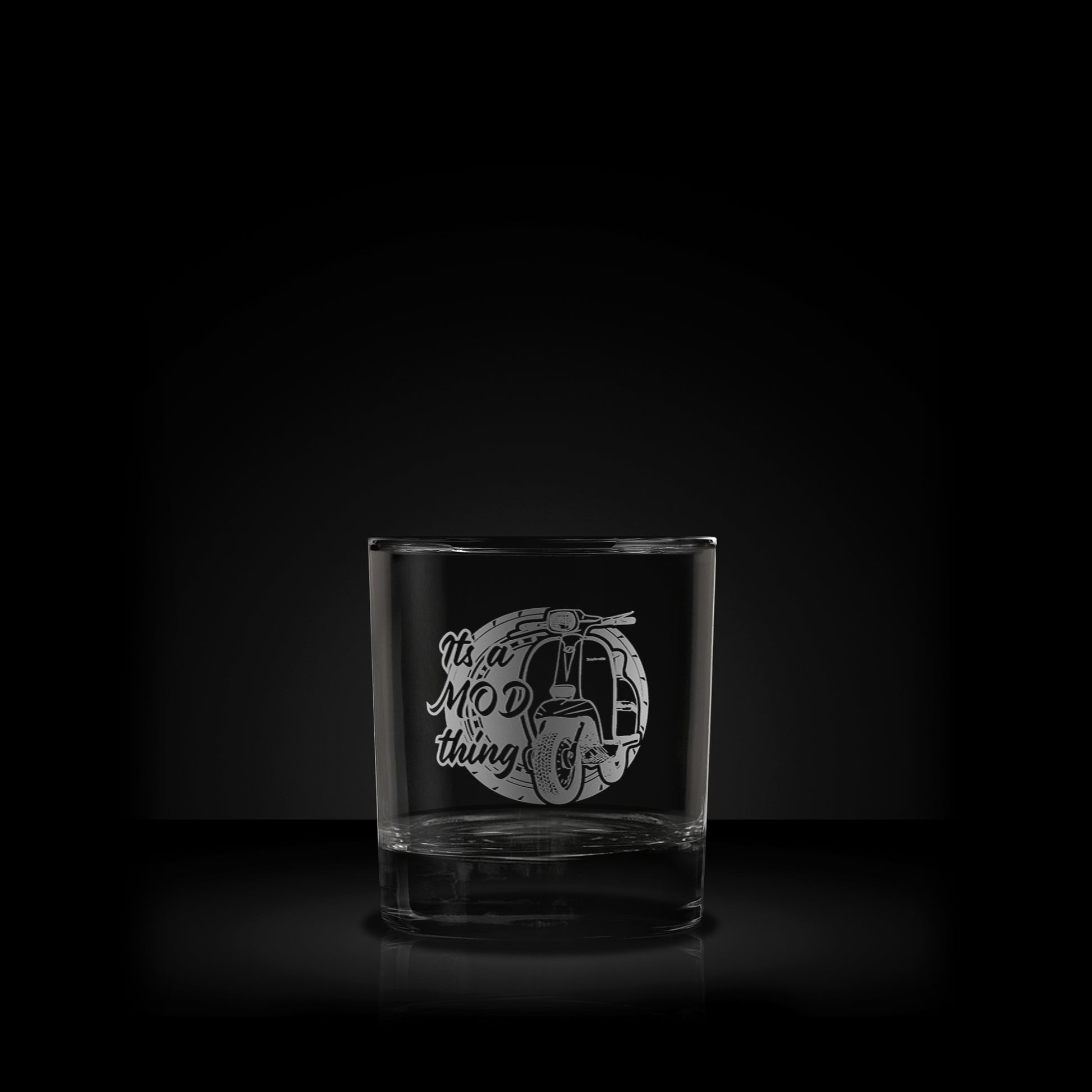 whisky glass engraved with a lambretta gp scooter