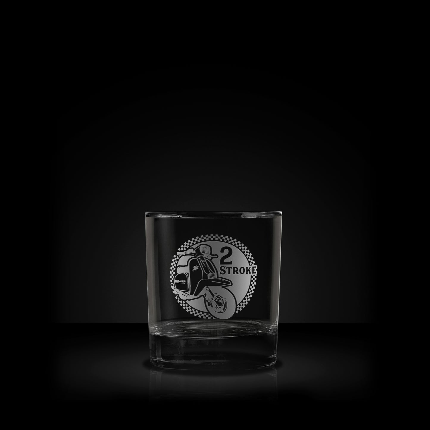 rocks glass tumbler engraved with a lambretta gp scooter