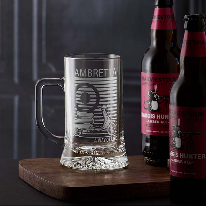 engraved tankard with mod scooter designs