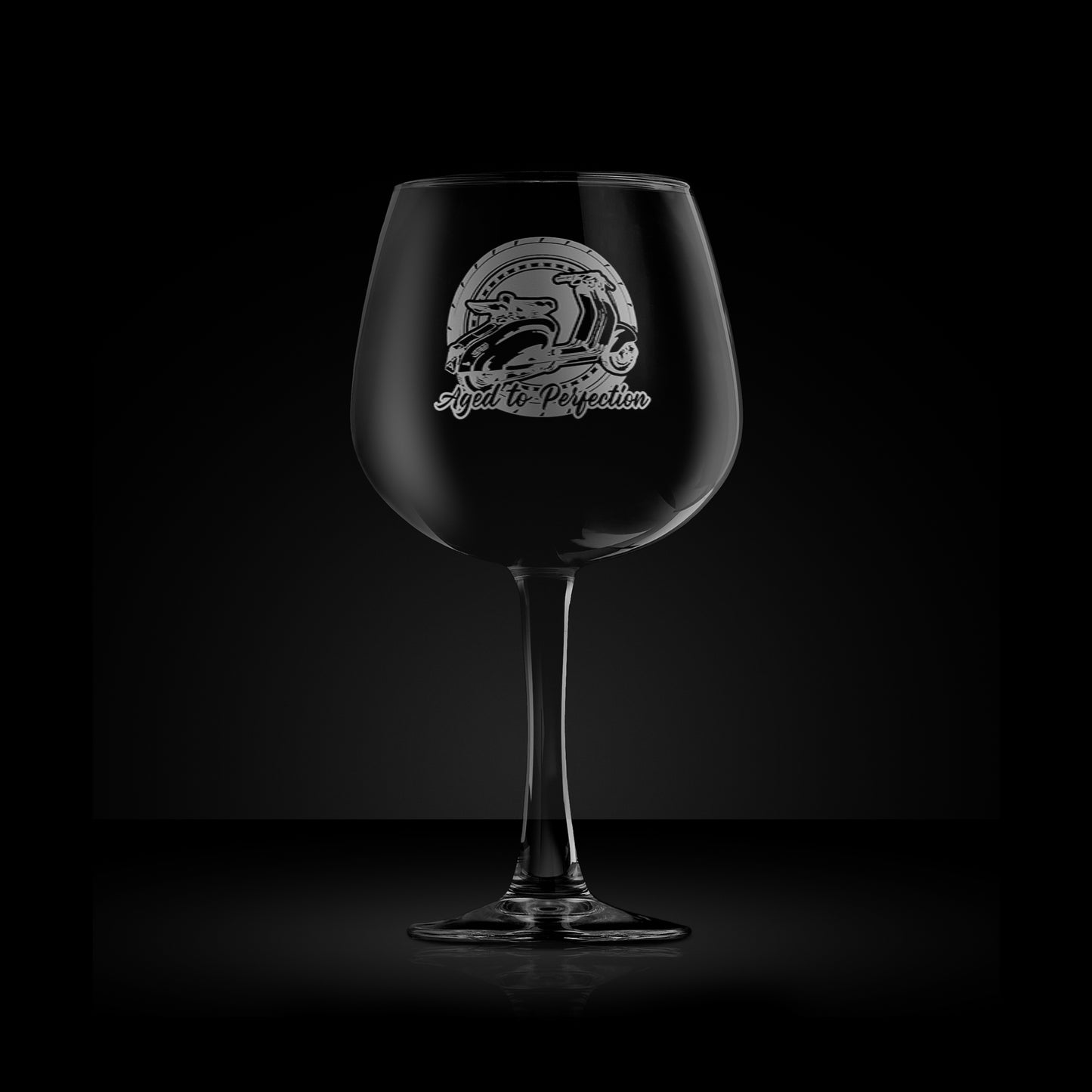 engraved gin glass featuring a lambretta ld scooter design