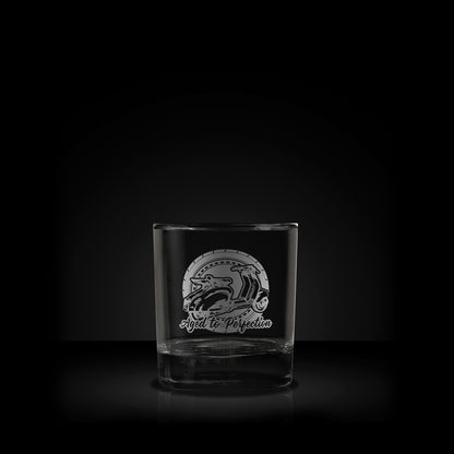 engraved whisky glass featuring a a lambretta ld scooter design