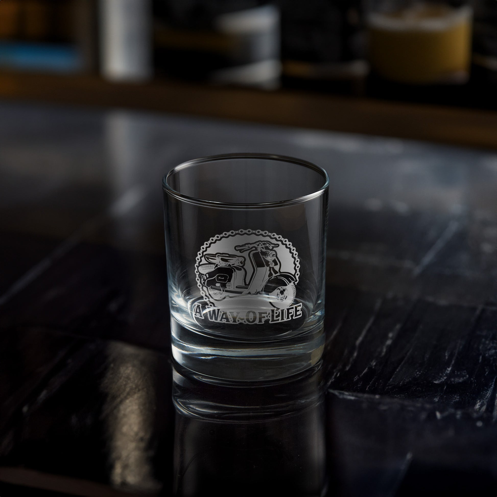 series 1 lambretta ld scooter engraved on a whisky glass