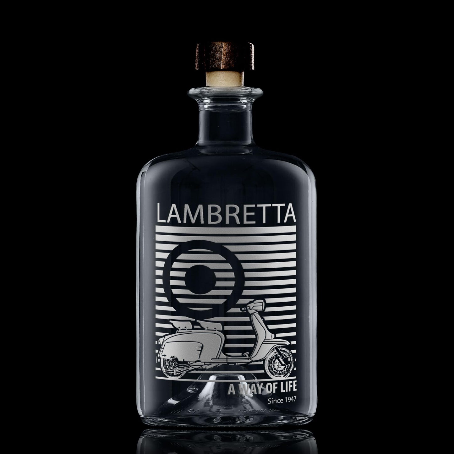 Glass decanter engraved with Lambretta Li Special Scooter and MOD target